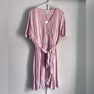 LAUREN CONRAD dress, size L, color soft Pink with white stripes, New with tag